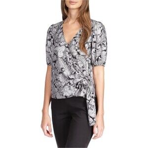 F. Michael Kors Top Size M Tie Multicolor Silver Short Sleeve V Neck NWT $110
